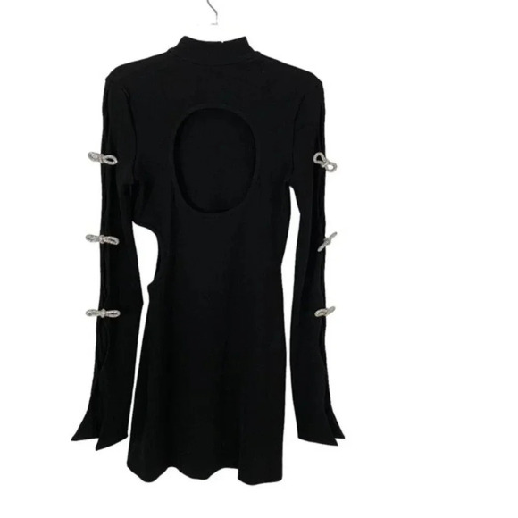 NWT MACH & MACH Crystal Embellished Bow Cut-Out Mini Dress Black Knit Size 10 - Picture 6 of 16